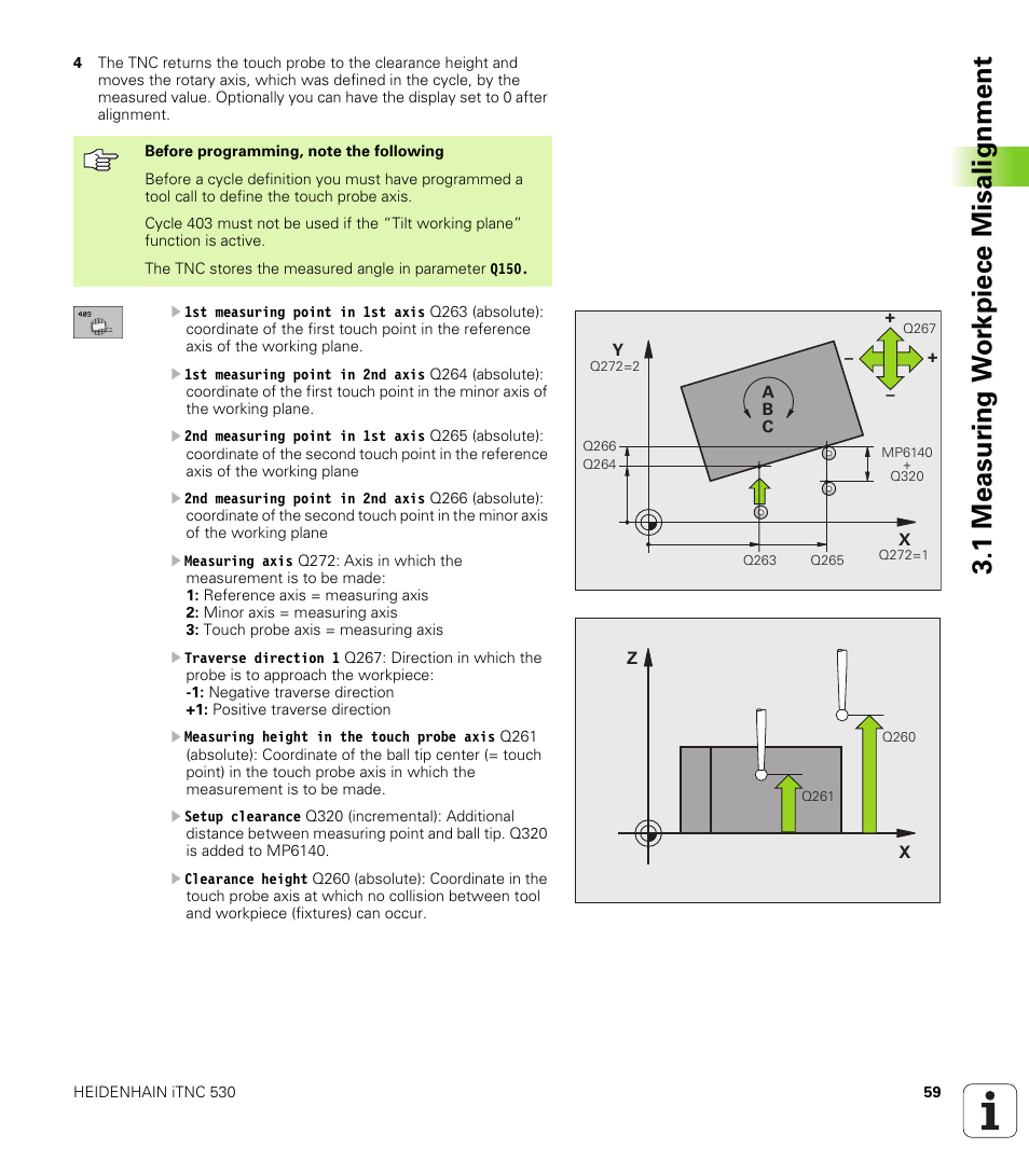 1 measur ing w o rk piece misalignment | HEIDENHAIN iTNC 530 (340 49x-04) Touch Probe Cycles User Manual | Page 59 / 191