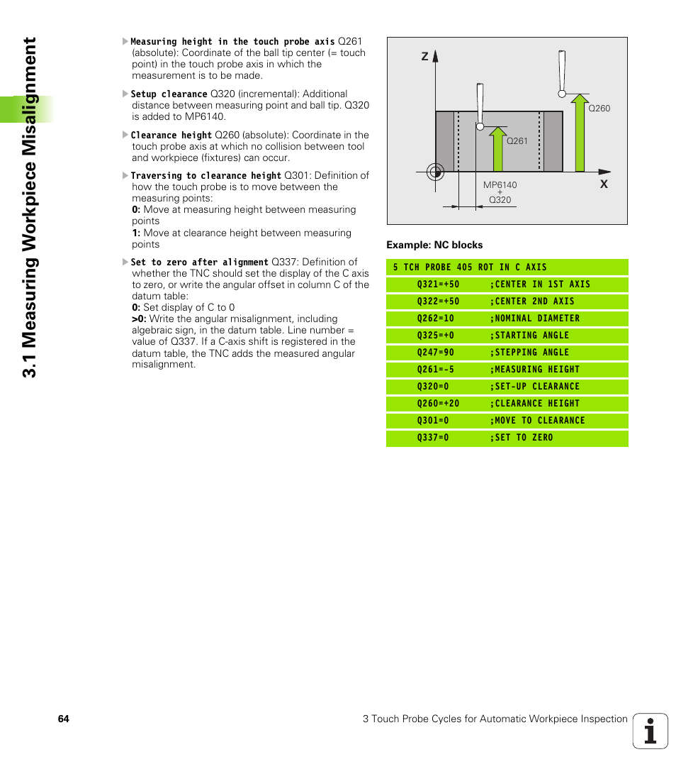 1 measur ing w o rk piece misalignment | HEIDENHAIN iTNC 530 (340 49x-04) Touch Probe Cycles User Manual | Page 64 / 191