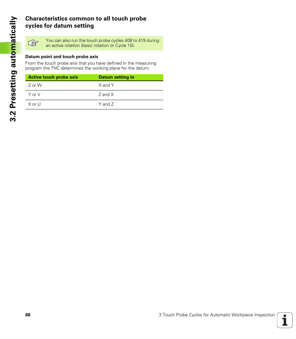 2 pr eset ting aut o matically | HEIDENHAIN iTNC 530 (340 49x-04) Touch Probe Cycles User Manual | Page 68 / 191