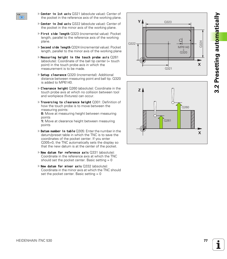 2 pr eset ting aut o matically | HEIDENHAIN iTNC 530 (340 49x-04) Touch Probe Cycles User Manual | Page 77 / 191
