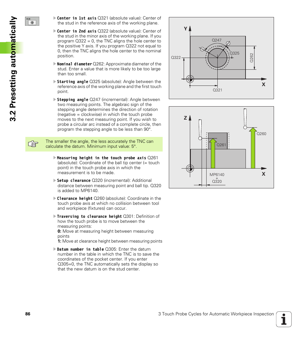 2 pr eset ting aut o matically | HEIDENHAIN iTNC 530 (340 49x-04) Touch Probe Cycles User Manual | Page 86 / 191
