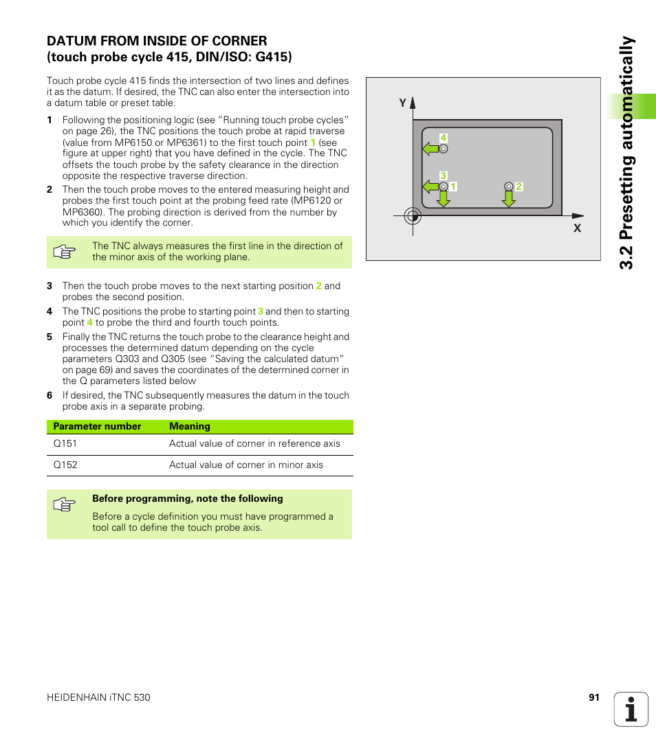 2 pr eset ting aut o matically | HEIDENHAIN iTNC 530 (340 49x-04) Touch Probe Cycles User Manual | Page 91 / 191