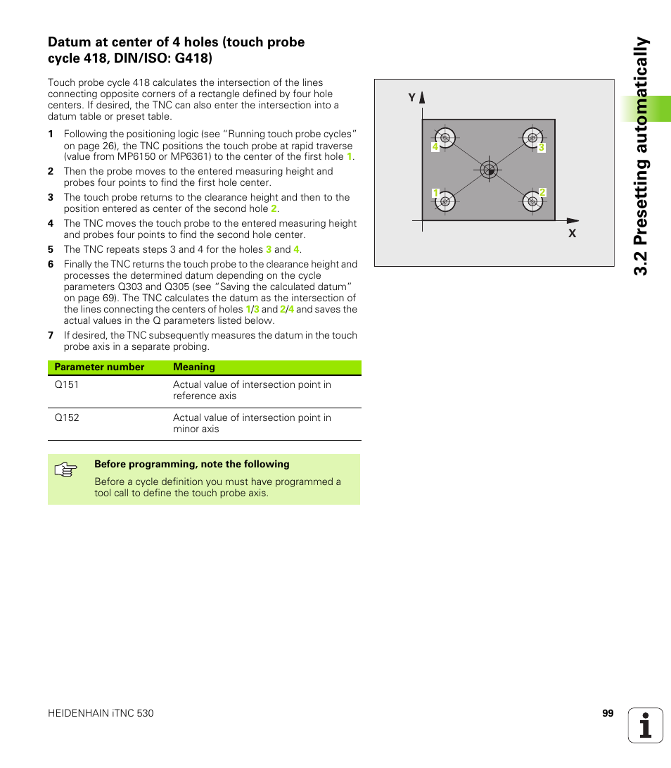 2 pr eset ting aut o matically | HEIDENHAIN iTNC 530 (340 49x-04) Touch Probe Cycles User Manual | Page 99 / 191