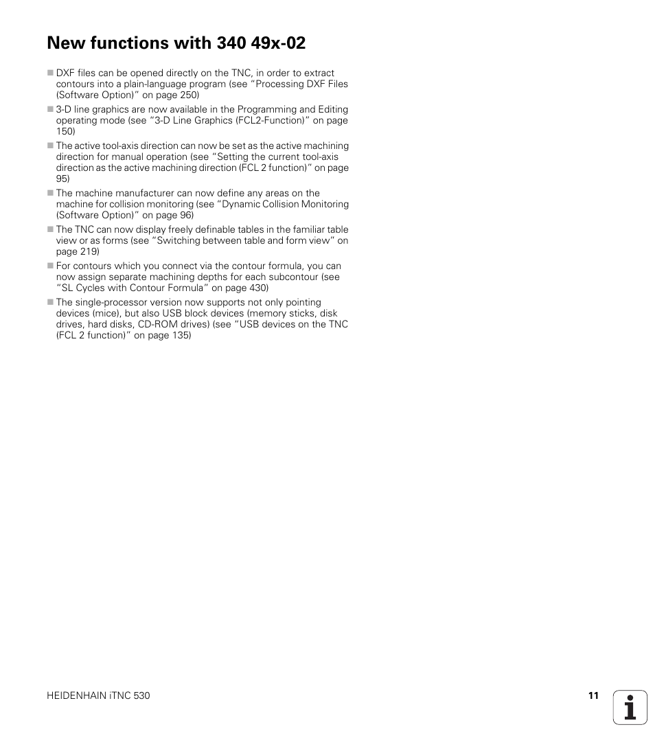 New functions with 340 49x-02 | HEIDENHAIN iTNC 530 (340 49x-04) ISO programming User Manual | Page 11 / 703