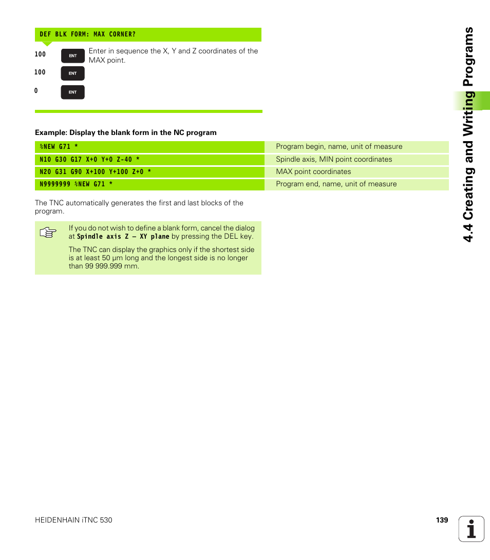 4 cr eating and w riting pr ogr a ms | HEIDENHAIN iTNC 530 (340 49x-04) ISO programming User Manual | Page 139 / 703