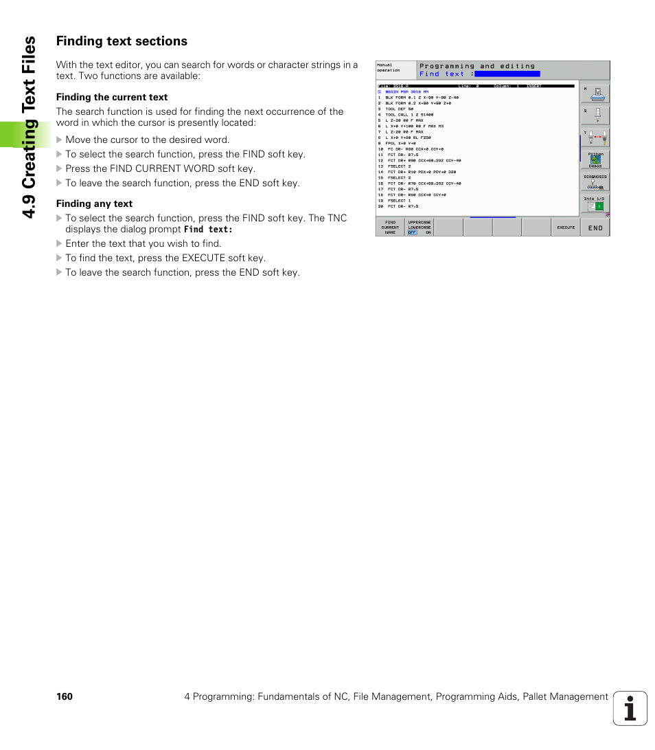 Finding text sections, 9 cr eating t ext files | HEIDENHAIN iTNC 530 (340 49x-04) ISO programming User Manual | Page 160 / 703