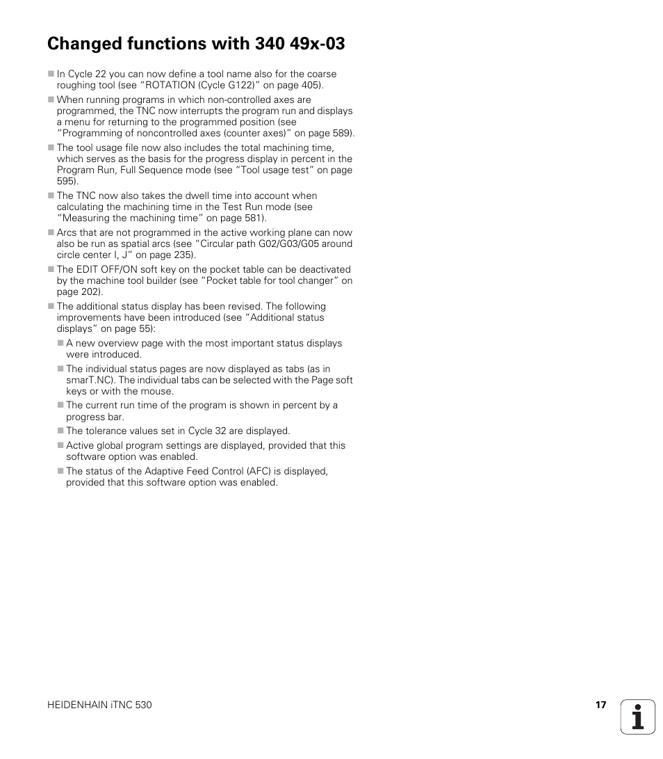 Changed functions with 340 49x-03 | HEIDENHAIN iTNC 530 (340 49x-04) ISO programming User Manual | Page 17 / 703