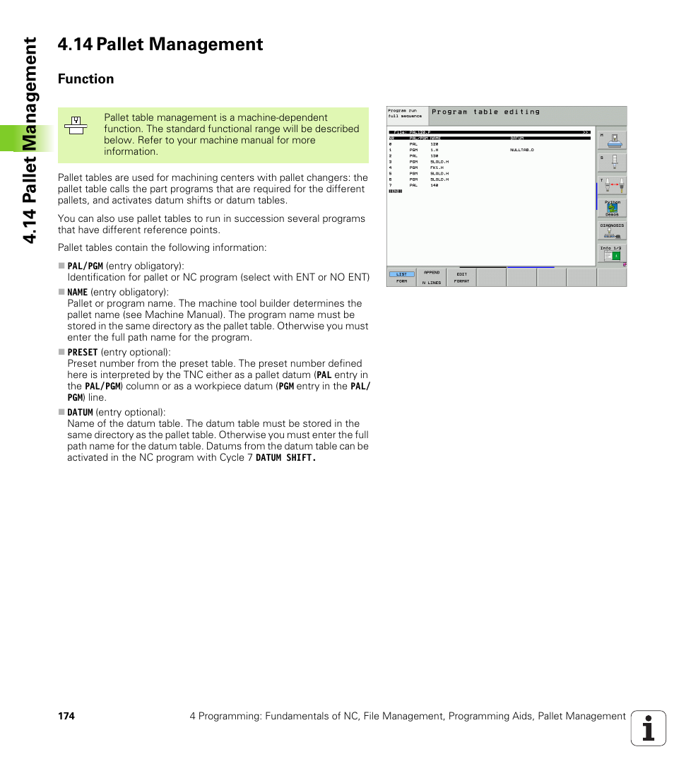 14 pallet management, Function | HEIDENHAIN iTNC 530 (340 49x-04) ISO programming User Manual | Page 174 / 703