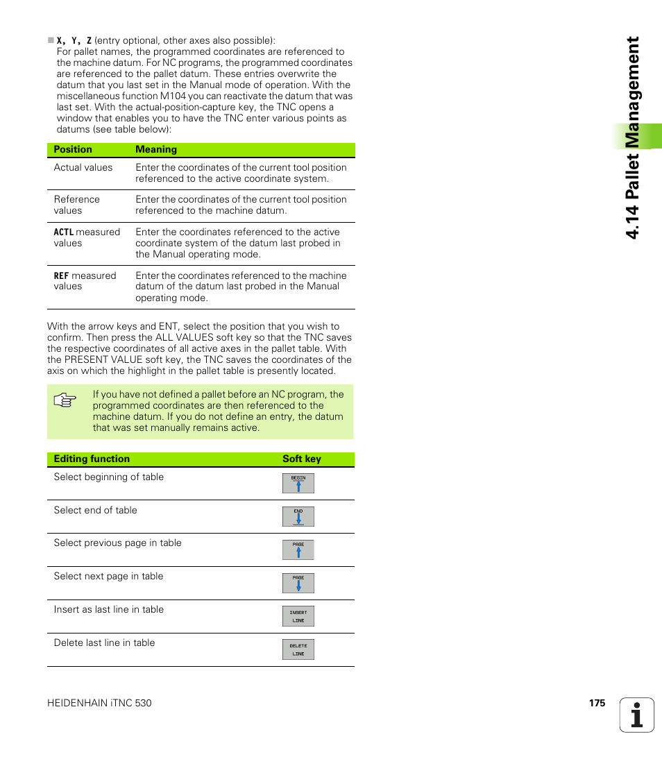 14 p a llet manag e ment | HEIDENHAIN iTNC 530 (340 49x-04) ISO programming User Manual | Page 175 / 703
