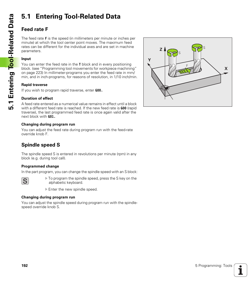 1 entering tool-related data, Feed rate f, Spindle speed s | HEIDENHAIN iTNC 530 (340 49x-04) ISO programming User Manual | Page 192 / 703