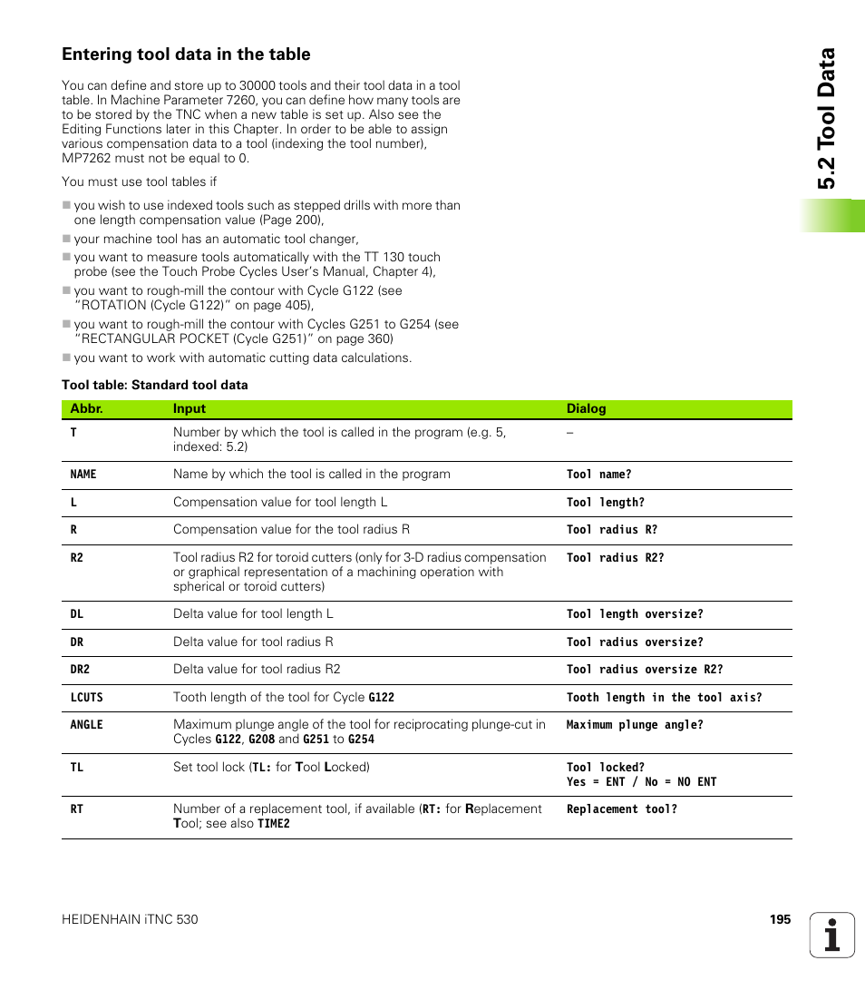 Entering tool data in the table, 2 t ool d a ta | HEIDENHAIN iTNC 530 (340 49x-04) ISO programming User Manual | Page 195 / 703