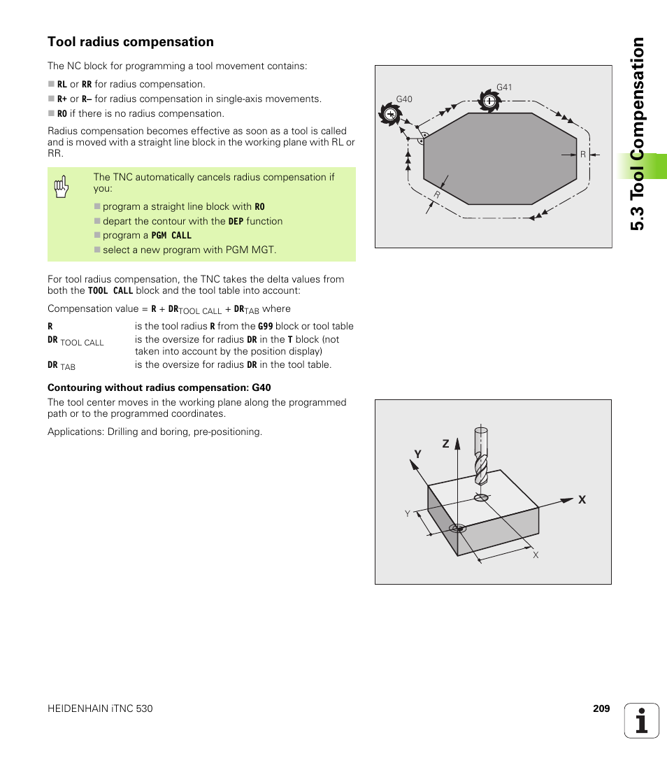 Tool radius compensation, 3 t ool compensation | HEIDENHAIN iTNC 530 (340 49x-04) ISO programming User Manual | Page 209 / 703