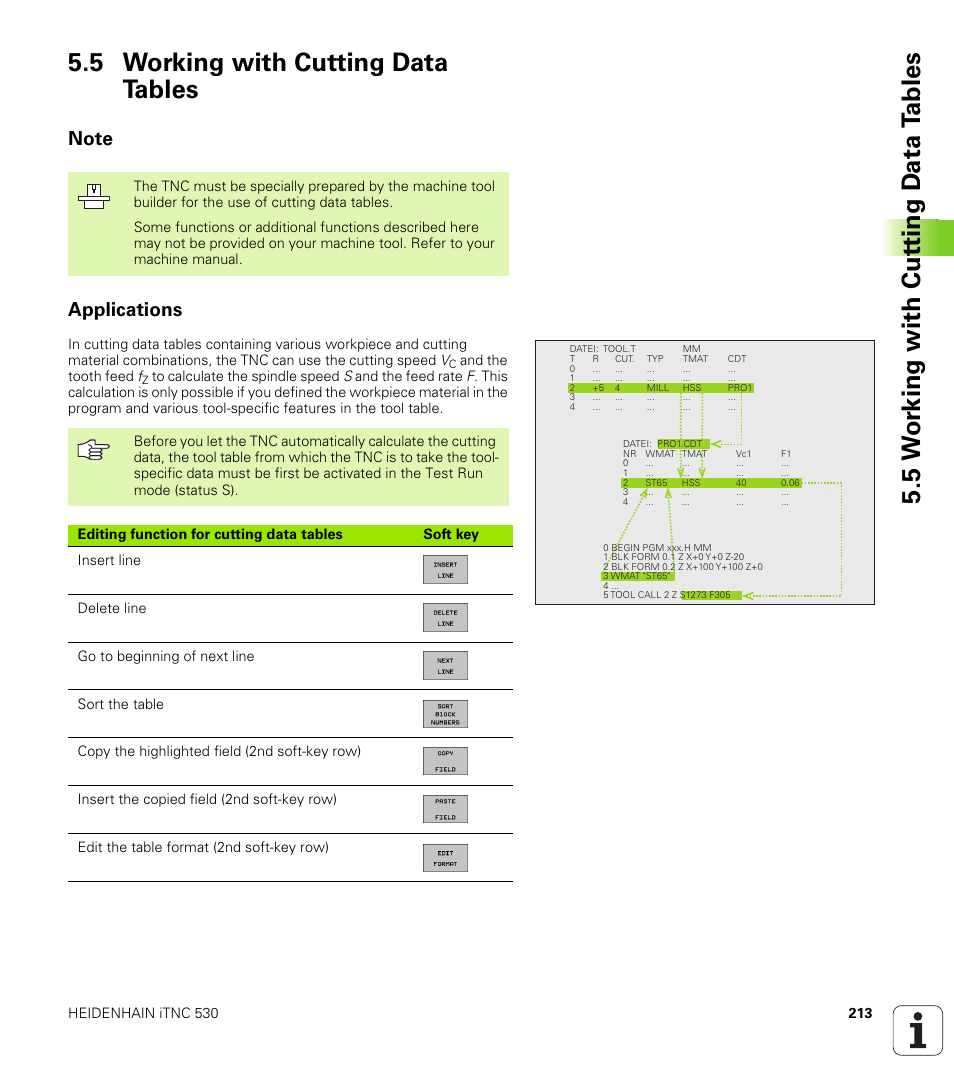 5 working with cutting data tables, Note, Applications | HEIDENHAIN iTNC 530 (340 49x-04) ISO programming User Manual | Page 213 / 703