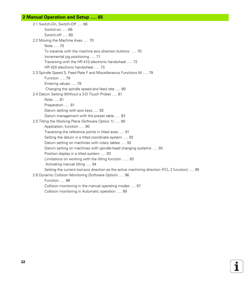 2 manual operation and setup, Manual operation and setup | HEIDENHAIN iTNC 530 (340 49x-04) ISO programming User Manual | Page 22 / 703