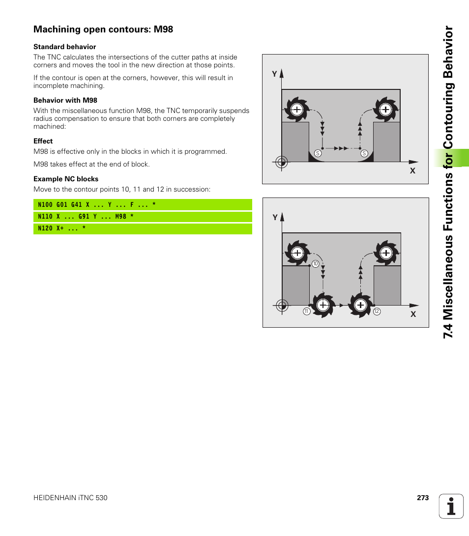 Machining open contours: m98 | HEIDENHAIN iTNC 530 (340 49x-04) ISO programming User Manual | Page 273 / 703