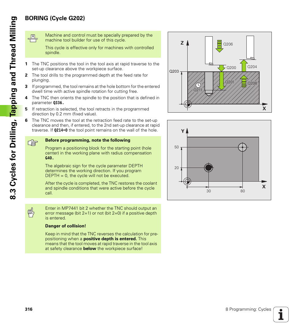 Boring (cycle g202) | HEIDENHAIN iTNC 530 (340 49x-04) ISO programming User Manual | Page 316 / 703