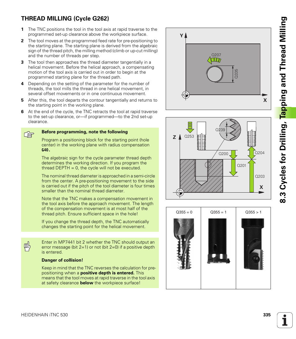 Thread milling (cycle g262) | HEIDENHAIN iTNC 530 (340 49x-04) ISO programming User Manual | Page 335 / 703