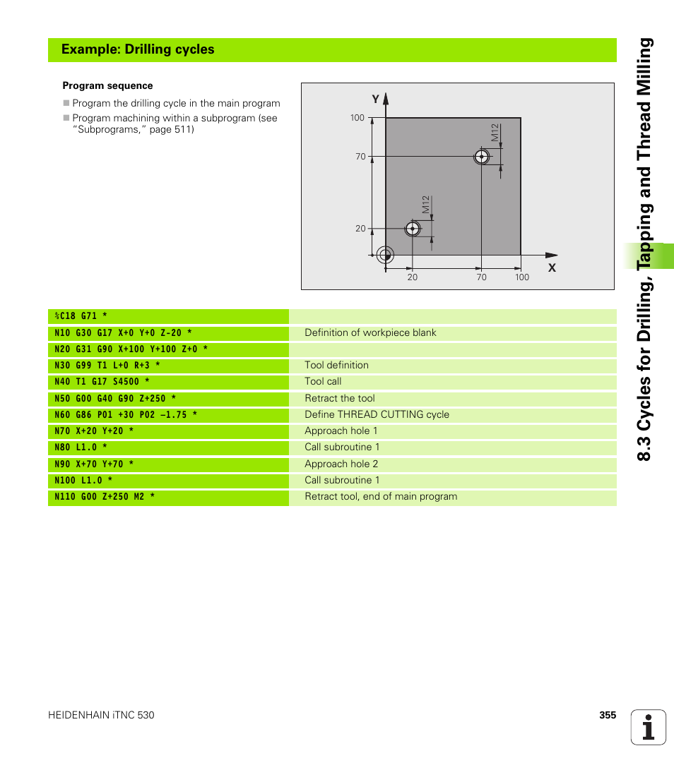 Example: drilling cycles | HEIDENHAIN iTNC 530 (340 49x-04) ISO programming User Manual | Page 355 / 703