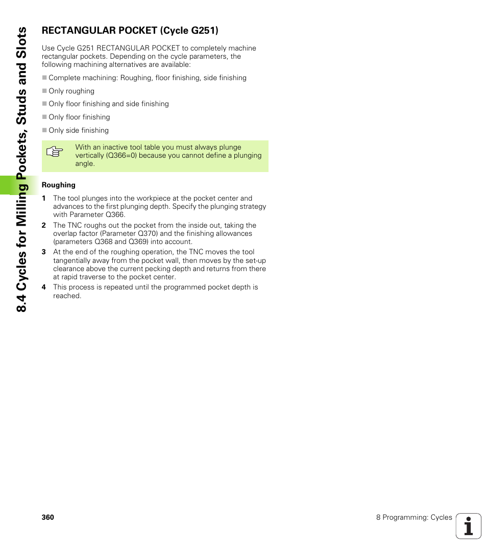 Rectangular pocket (cycle g251) | HEIDENHAIN iTNC 530 (340 49x-04) ISO programming User Manual | Page 360 / 703