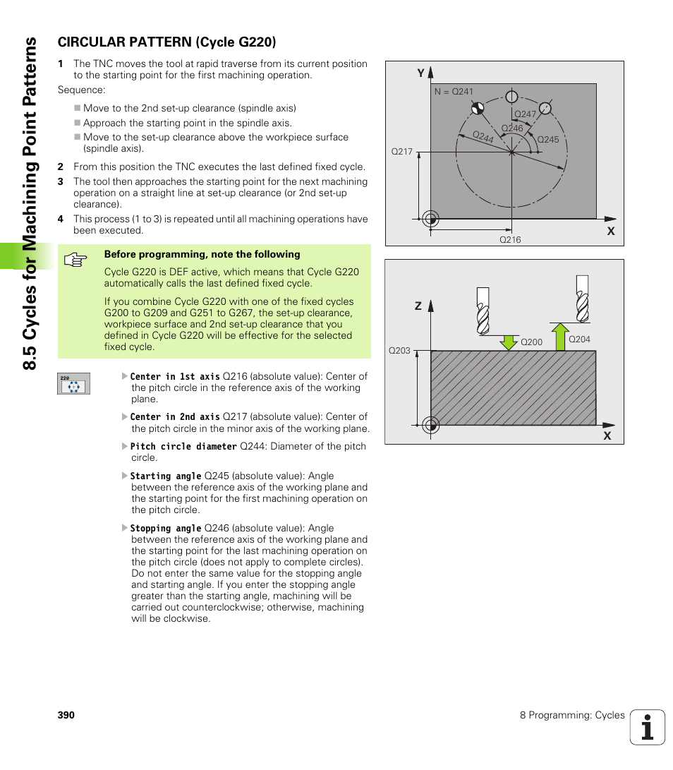 Circular pattern (cycle g220) | HEIDENHAIN iTNC 530 (340 49x-04) ISO programming User Manual | Page 390 / 703