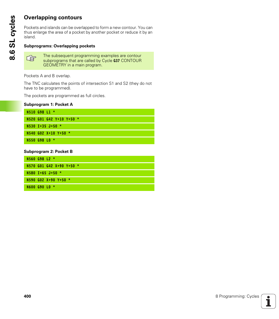 Overlapping contours, 6 sl c y cles | HEIDENHAIN iTNC 530 (340 49x-04) ISO programming User Manual | Page 400 / 703