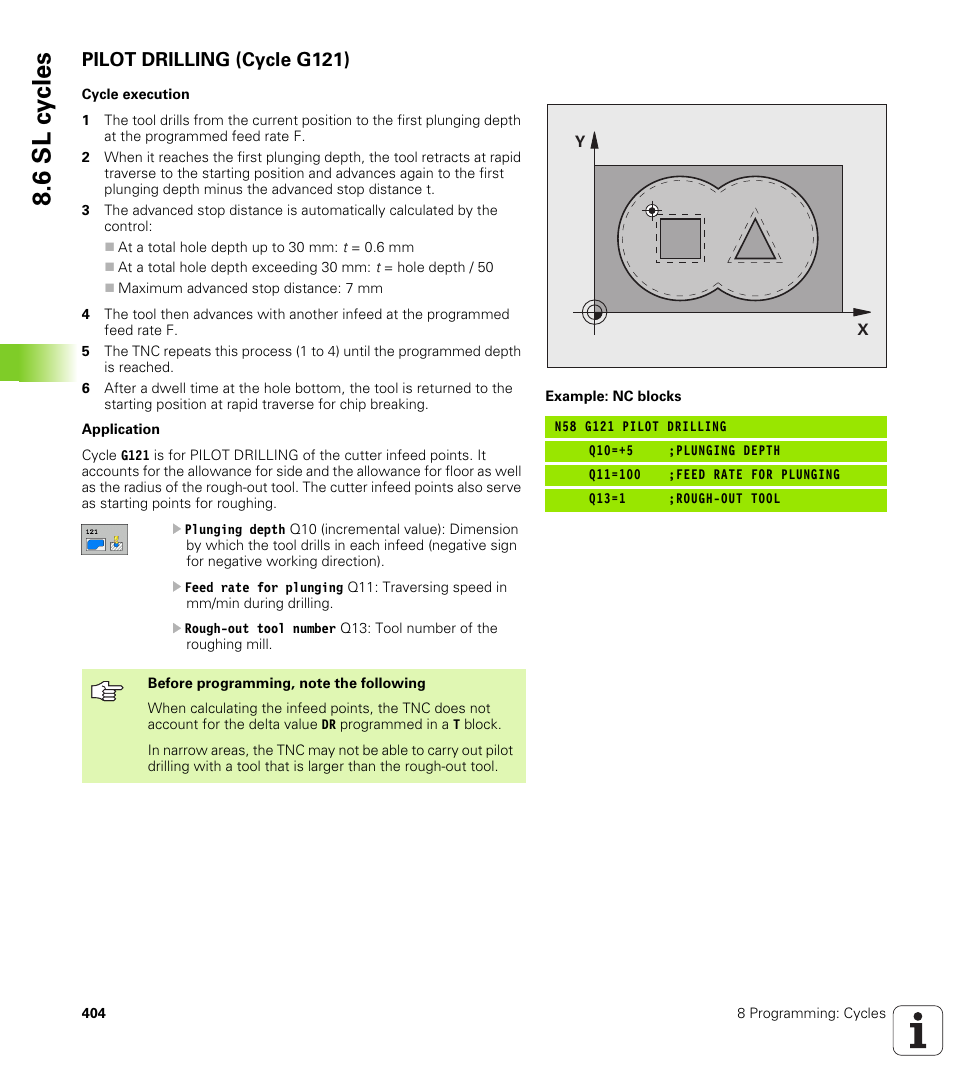 Pilot drilling (cycle g121), 6 sl c y cles | HEIDENHAIN iTNC 530 (340 49x-04) ISO programming User Manual | Page 404 / 703