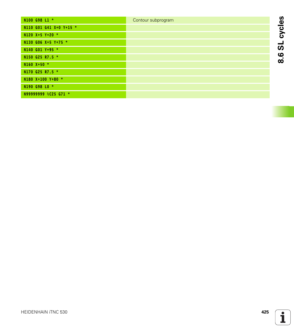 6 sl c y cles | HEIDENHAIN iTNC 530 (340 49x-04) ISO programming User Manual | Page 425 / 703
