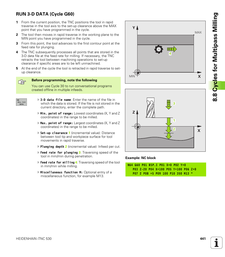 Run 3-d data (cycle g60) | HEIDENHAIN iTNC 530 (340 49x-04) ISO programming User Manual | Page 441 / 703