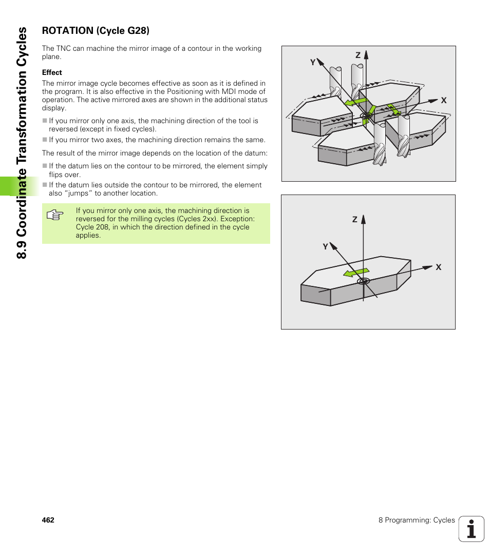 Rotation (cycle g28), 9 coor dinat e t ransf or mation cy cles | HEIDENHAIN iTNC 530 (340 49x-04) ISO programming User Manual | Page 462 / 703