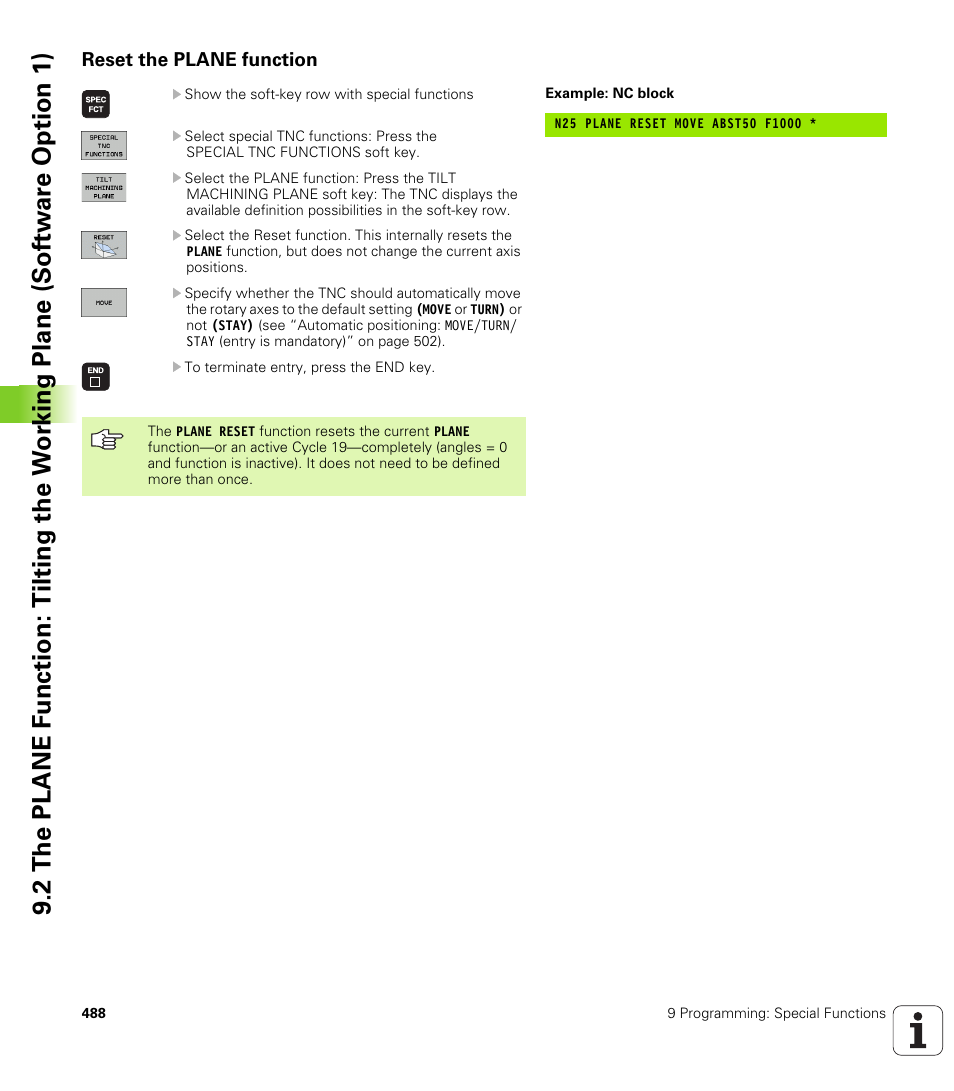 Reset the plane function | HEIDENHAIN iTNC 530 (340 49x-04) ISO programming User Manual | Page 488 / 703