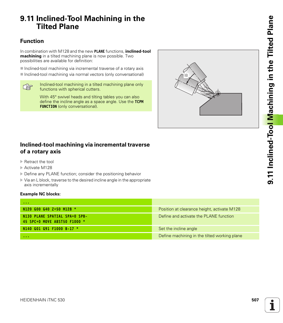 11 inclined-tool machining in the tilted plane, Function | HEIDENHAIN iTNC 530 (340 49x-04) ISO programming User Manual | Page 507 / 703