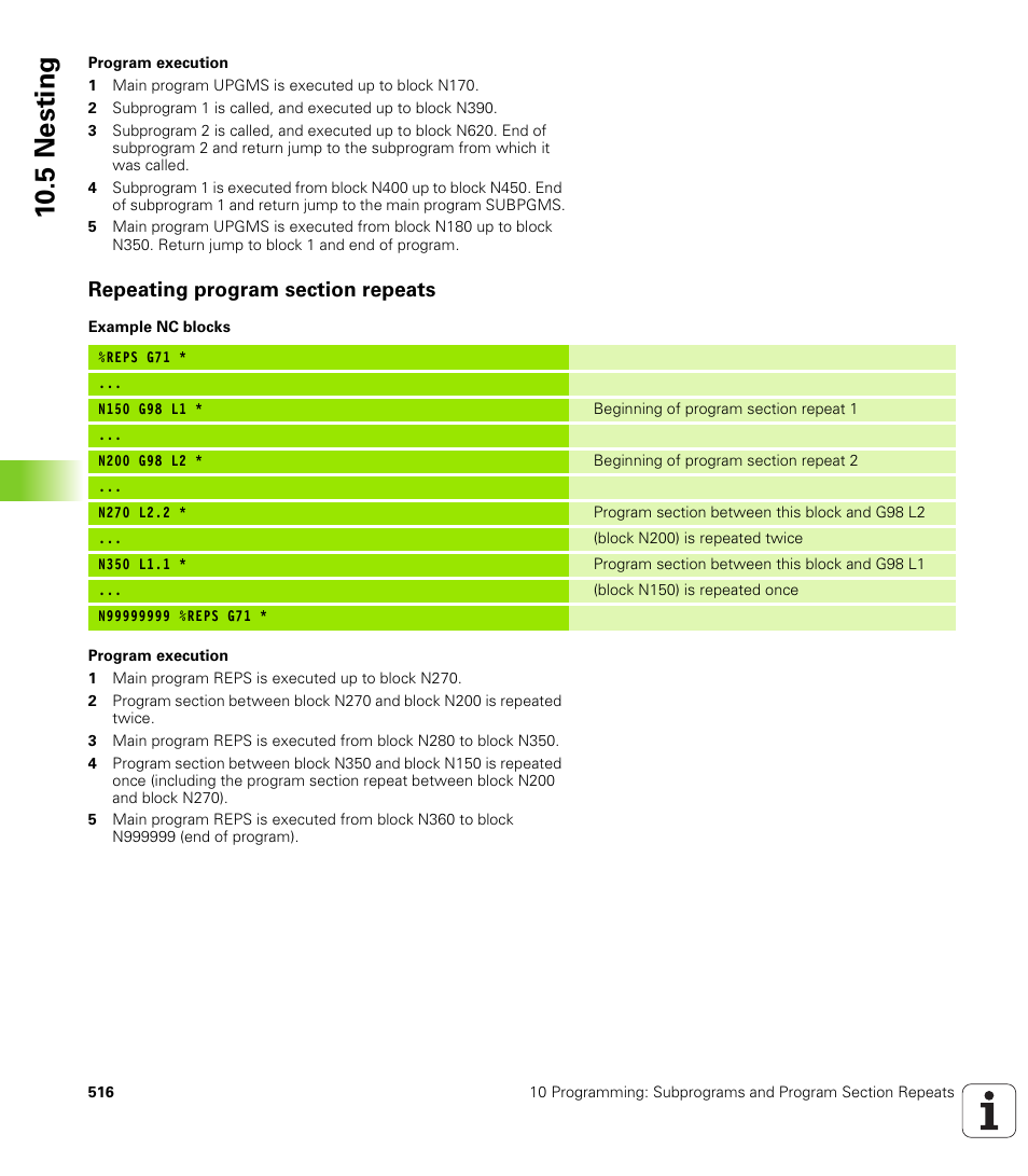 Repeating program section repeats, 10 .5 nesting | HEIDENHAIN iTNC 530 (340 49x-04) ISO programming User Manual | Page 516 / 703