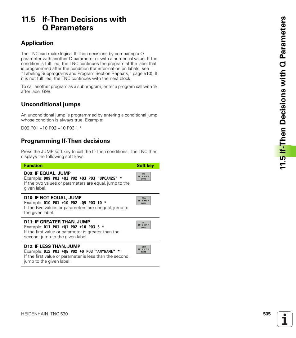 5 if-then decisions with q parameters, Application, Unconditional jumps | Programming if-then decisions | HEIDENHAIN iTNC 530 (340 49x-04) ISO programming User Manual | Page 535 / 703