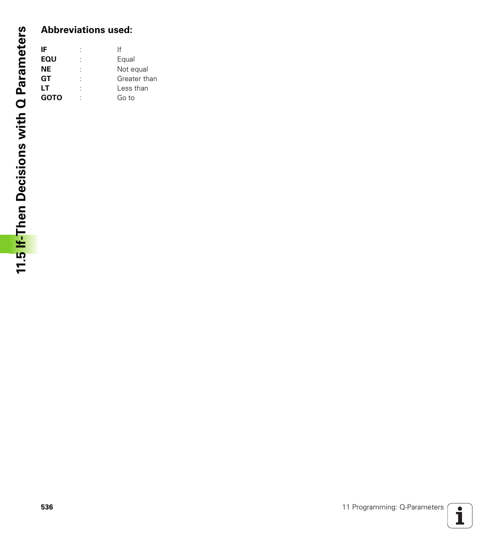 Abbreviations used, 5 if-then decisions with q p ar amet ers | HEIDENHAIN iTNC 530 (340 49x-04) ISO programming User Manual | Page 536 / 703