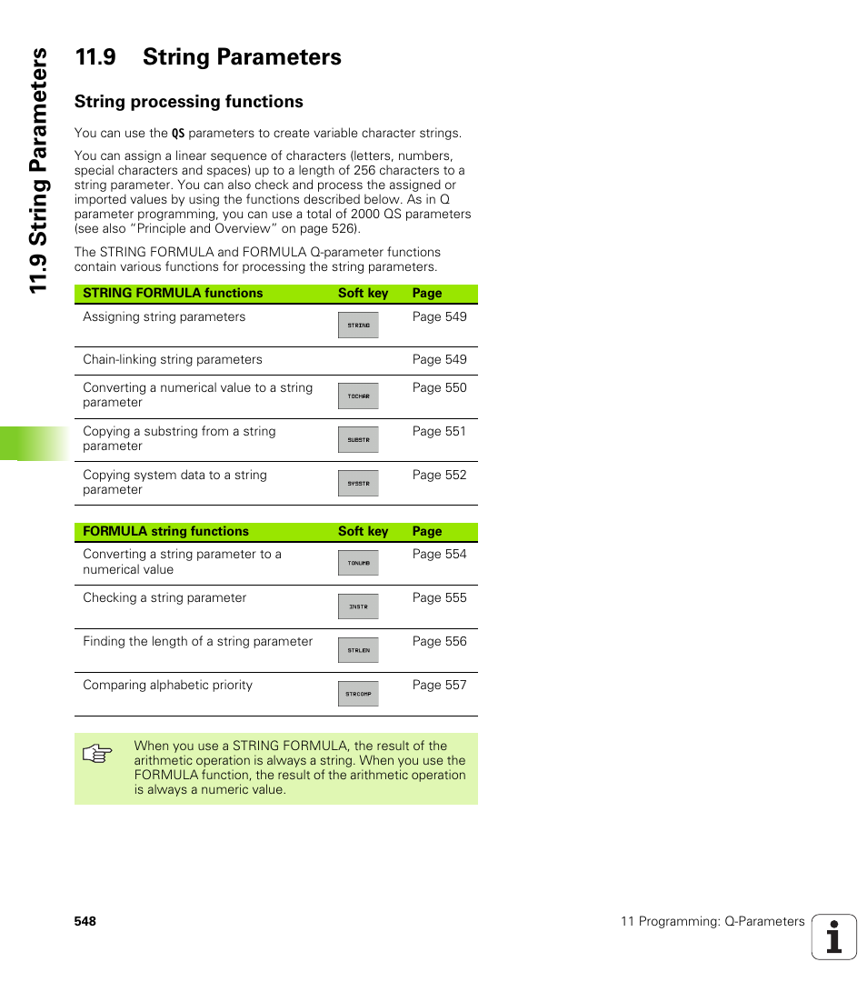 9 string parameters, String processing functions, 9 str ing p a ra met e rs 11.9 string parameters | HEIDENHAIN iTNC 530 (340 49x-04) ISO programming User Manual | Page 548 / 703