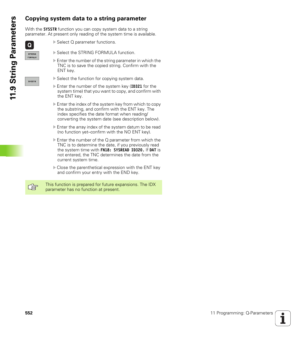 Copying system data to a string parameter, 9 str ing p a ra met e rs | HEIDENHAIN iTNC 530 (340 49x-04) ISO programming User Manual | Page 552 / 703