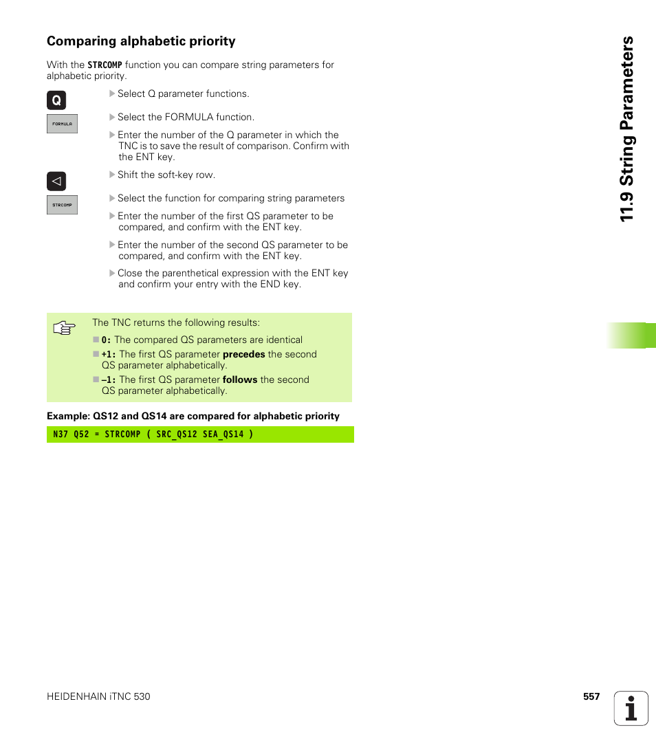 Comparing alphabetic priority, 9 str ing p a ra met e rs | HEIDENHAIN iTNC 530 (340 49x-04) ISO programming User Manual | Page 557 / 703