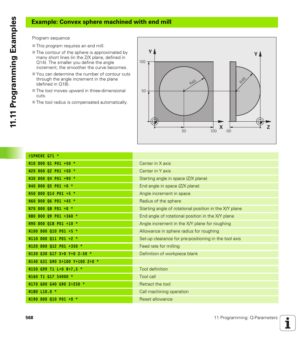 1 1 pr ogr amming examples, Example: convex sphere machined with end mill | HEIDENHAIN iTNC 530 (340 49x-04) ISO programming User Manual | Page 568 / 703