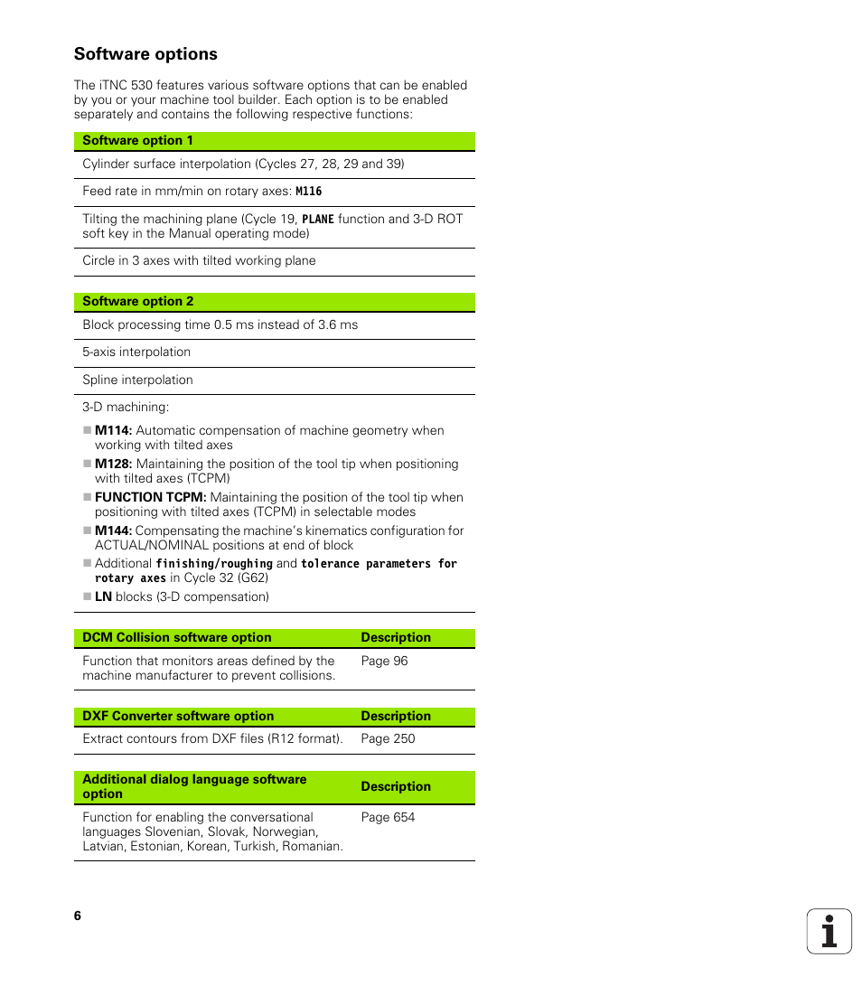 Software options | HEIDENHAIN iTNC 530 (340 49x-04) ISO programming User Manual | Page 6 / 703