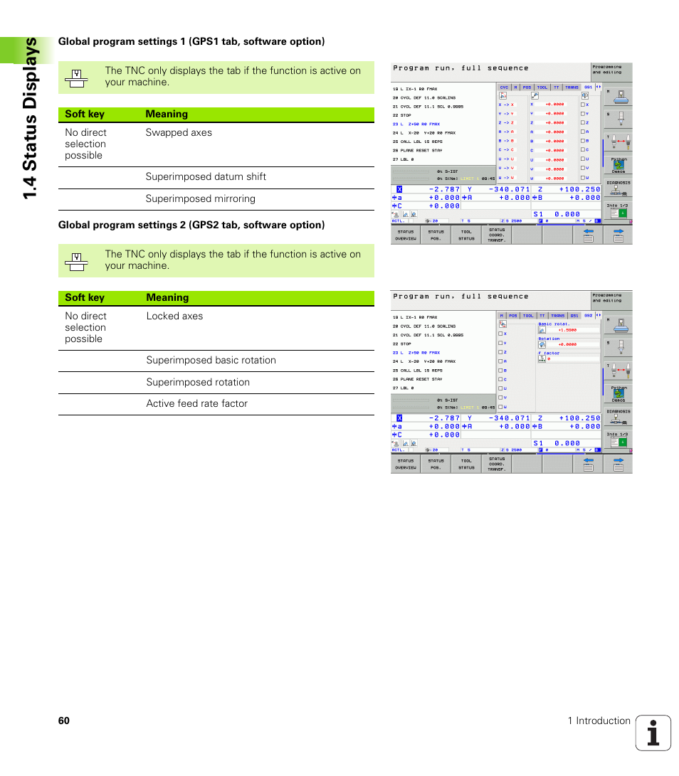 4 stat us displa ys | HEIDENHAIN iTNC 530 (340 49x-04) ISO programming User Manual | Page 60 / 703