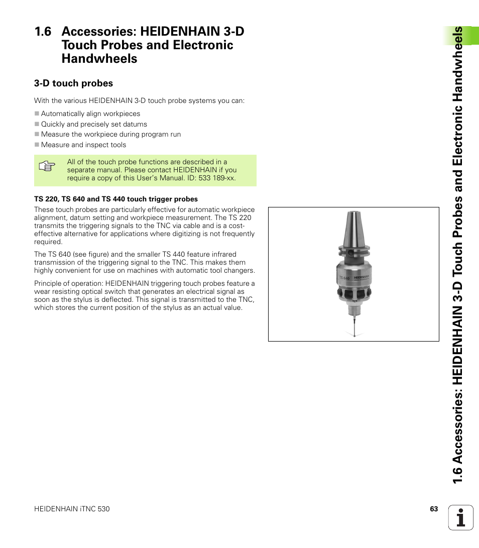 D touch probes | HEIDENHAIN iTNC 530 (340 49x-04) ISO programming User Manual | Page 63 / 703