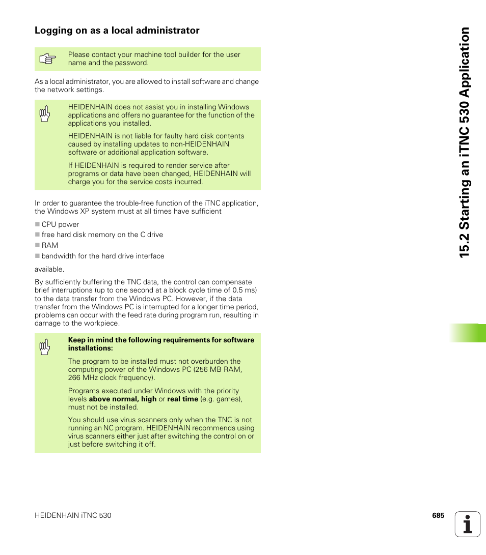 Logging on as a local administrator, 2 star ting an itnc 530 application | HEIDENHAIN iTNC 530 (340 49x-04) ISO programming User Manual | Page 685 / 703
