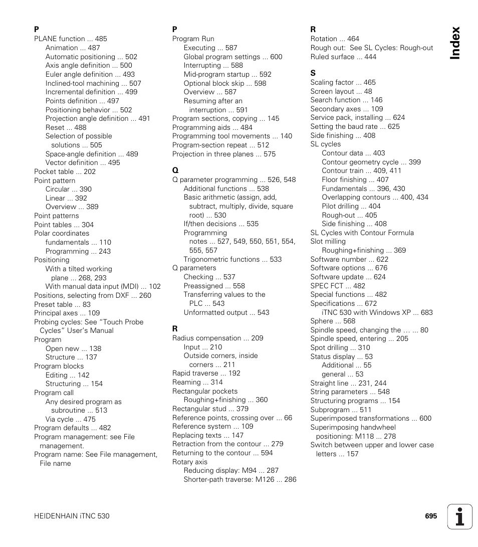 Index | HEIDENHAIN iTNC 530 (340 49x-04) ISO programming User Manual | Page 695 / 703