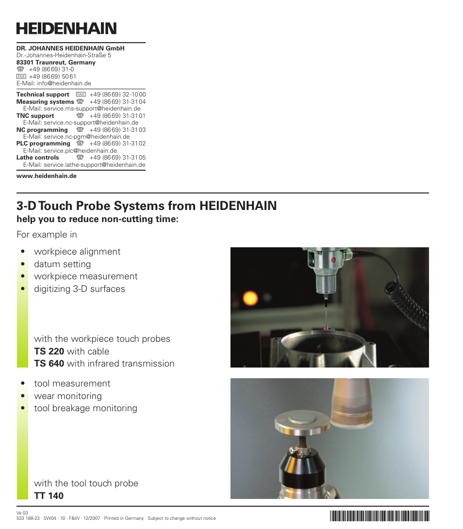 D touch probe systems from heidenhain | HEIDENHAIN iTNC 530 (340 49x-04) ISO programming User Manual | Page 703 / 703