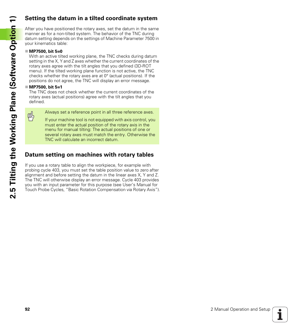 Setting the datum in a tilted coordinate system, Datum setting on machines with rotary tables | HEIDENHAIN iTNC 530 (340 49x-04) ISO programming User Manual | Page 92 / 703