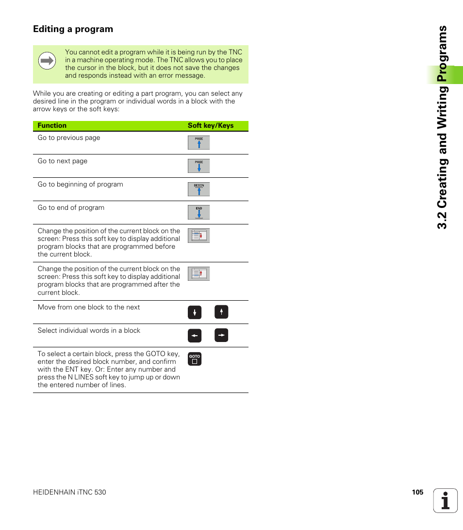 Editing a program, 2 cr eating and w riting pr ogr a ms | HEIDENHAIN iTNC 530 (340 49x-05) User Manual | Page 105 / 669