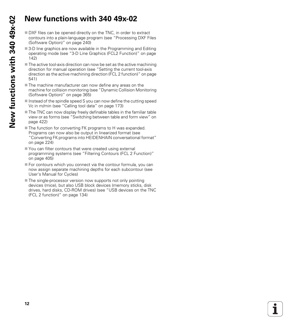 New functions with 340 49x-02 | HEIDENHAIN iTNC 530 (340 49x-05) User Manual | Page 12 / 669