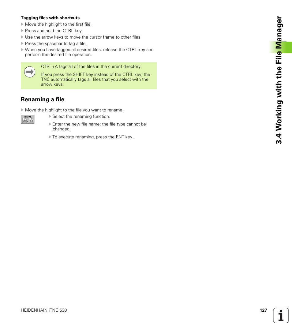 Renaming a file, 4 w o rk ing with the file manag e r | HEIDENHAIN iTNC 530 (340 49x-05) User Manual | Page 127 / 669