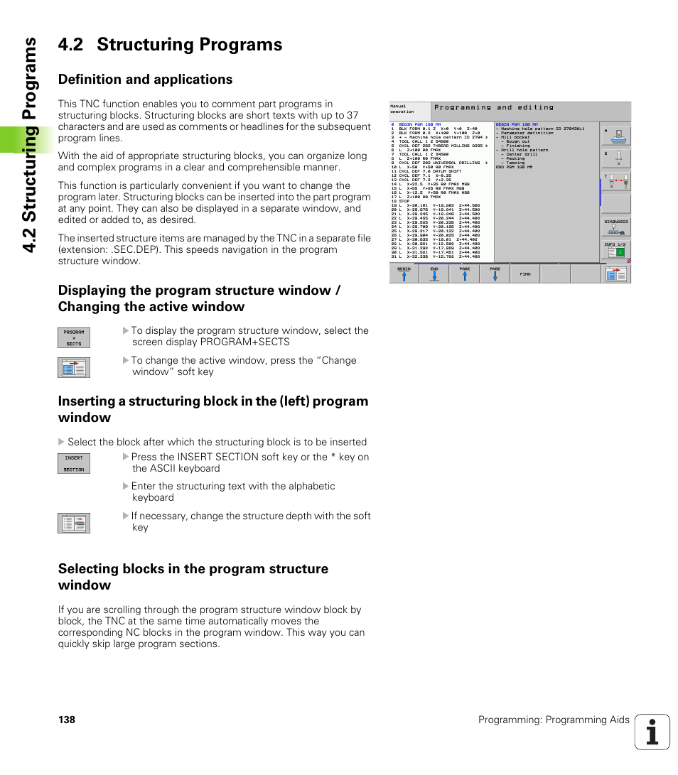 2 structuring programs, Definition and applications, Selecting blocks in the program structure window | HEIDENHAIN iTNC 530 (340 49x-05) User Manual | Page 138 / 669