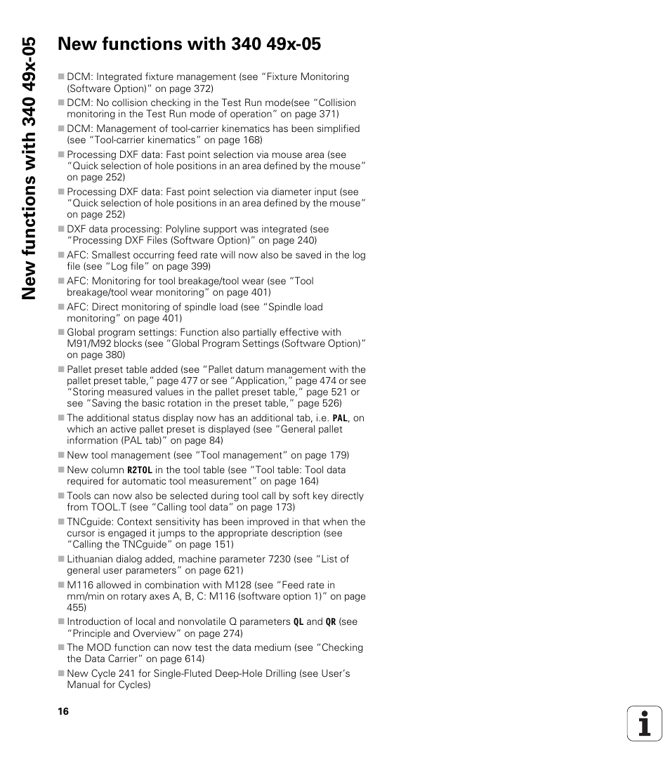 New functions with 340 49x-05 | HEIDENHAIN iTNC 530 (340 49x-05) User Manual | Page 16 / 669